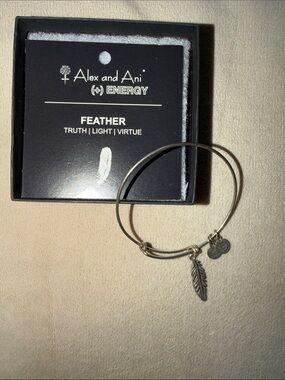 Alex and Ani Silver Feather Charm Bangle